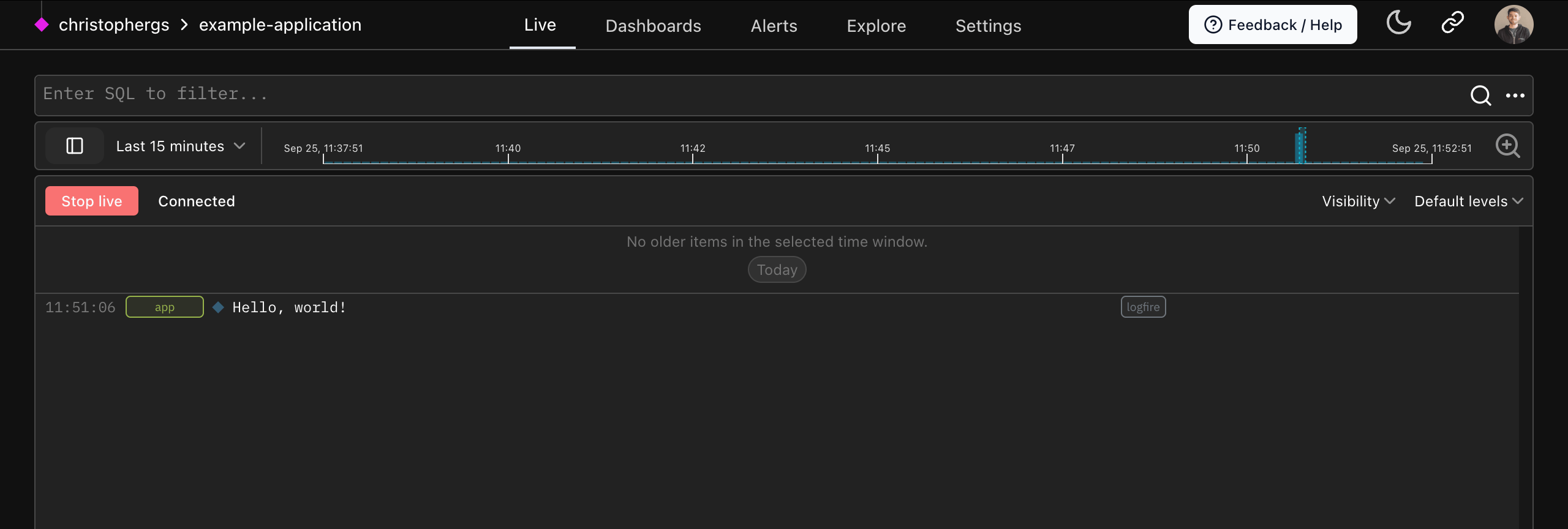 Hello world screenshot